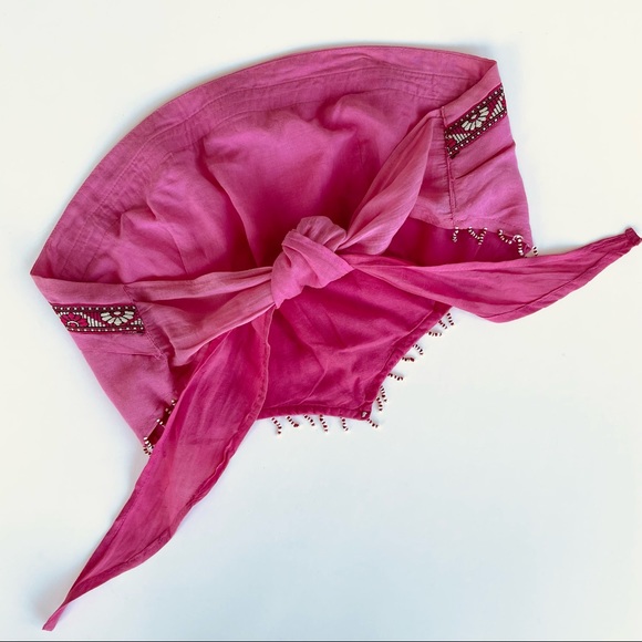 Le Chateu Tie-up Beaded Bandeau Crop Top - Picture 9 of 17